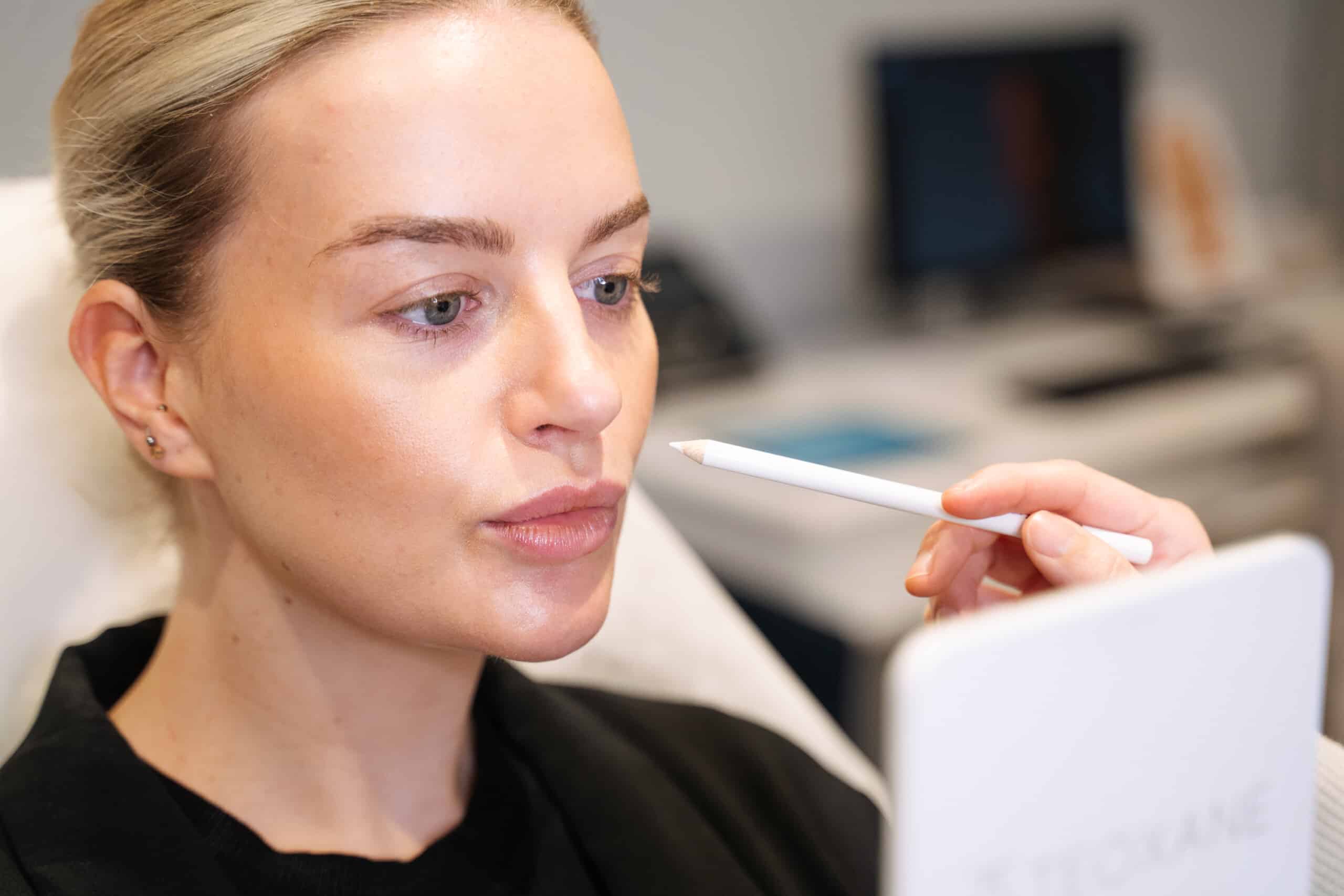 Skincare. Woman with beautiful face touching healthy facial skin