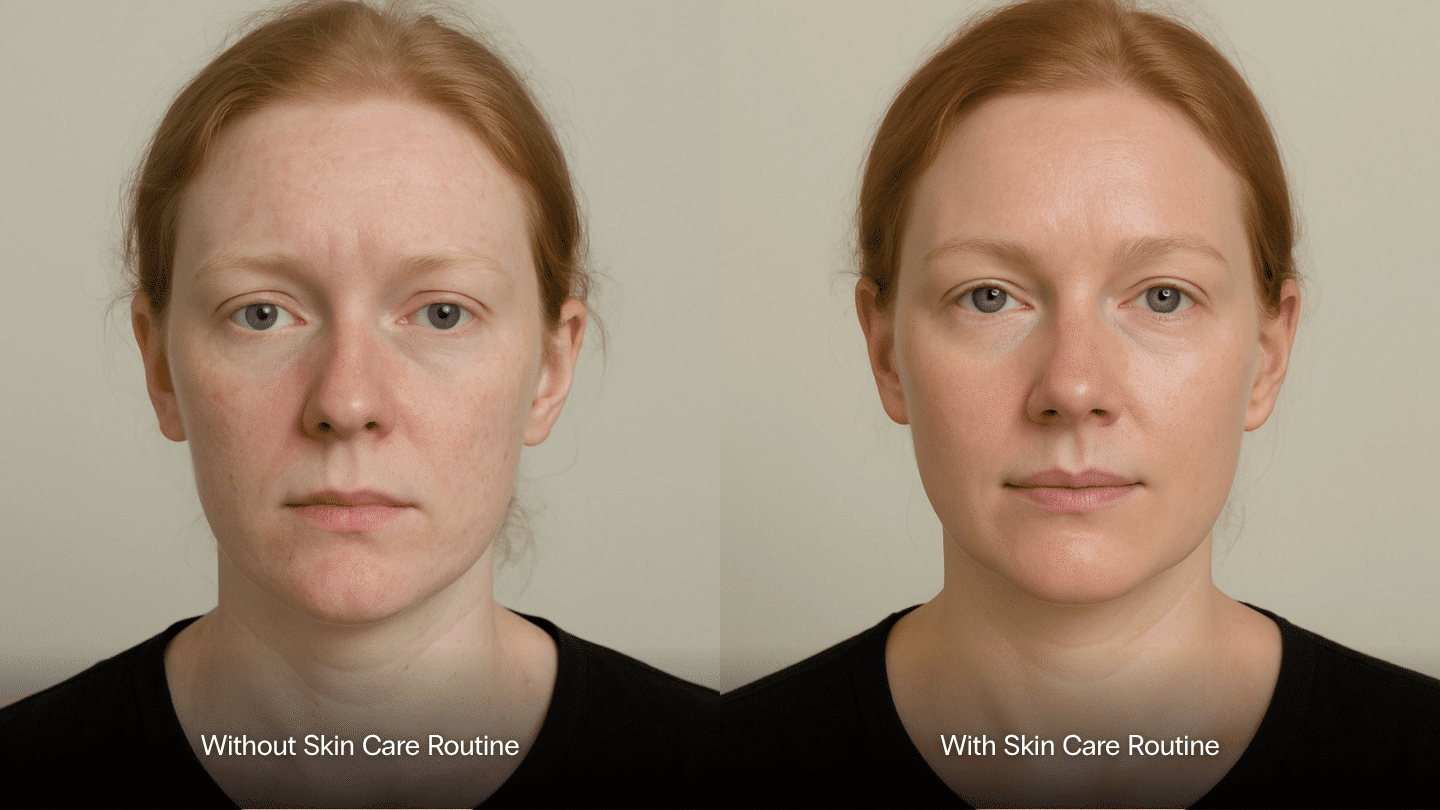 How skincare habits can impact the appearance of your skin - comparison of a person who uses skincare v a person who doesn't on Fitzpatrick Type 1 skin