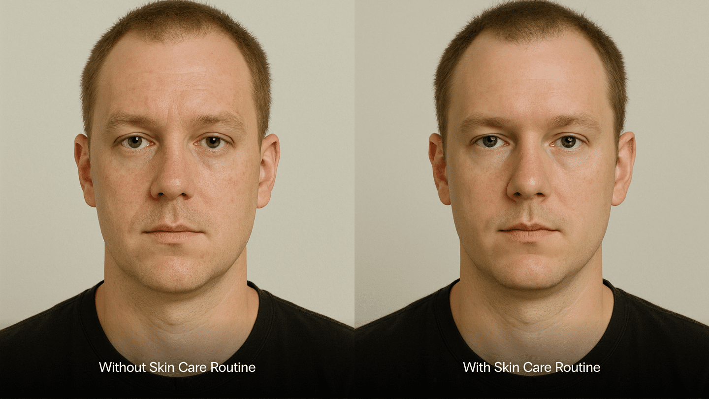 How skincare habits can impact the appearance of your skin - comparison of a person who uses skincare v a person who doesn't on Fitzpatrick Type 2 skin